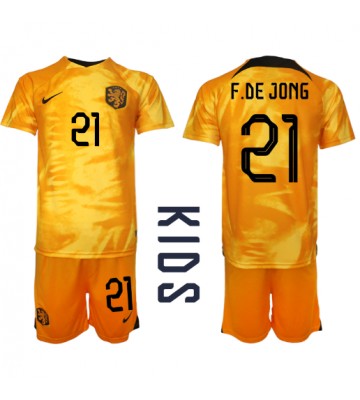 Holandia Frenkie de Jong #21 Koszulka Podstawowych Dziecięca MŚ 2022 Krótki Rękaw (+ Krótkie spodenki)